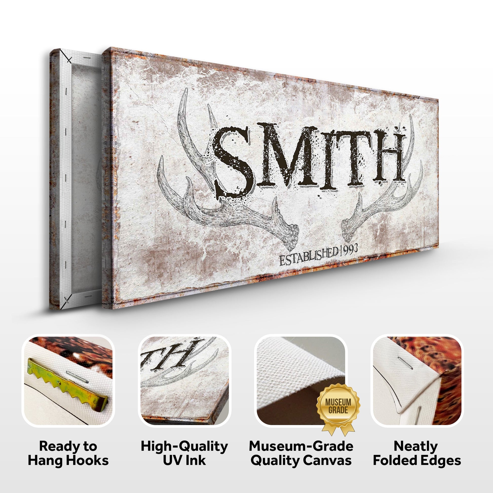 Rustic Family Antler Sign canvas by Tailored Canvases, distressed weathered gray crafting canvas on Tampa Home & Garden Store