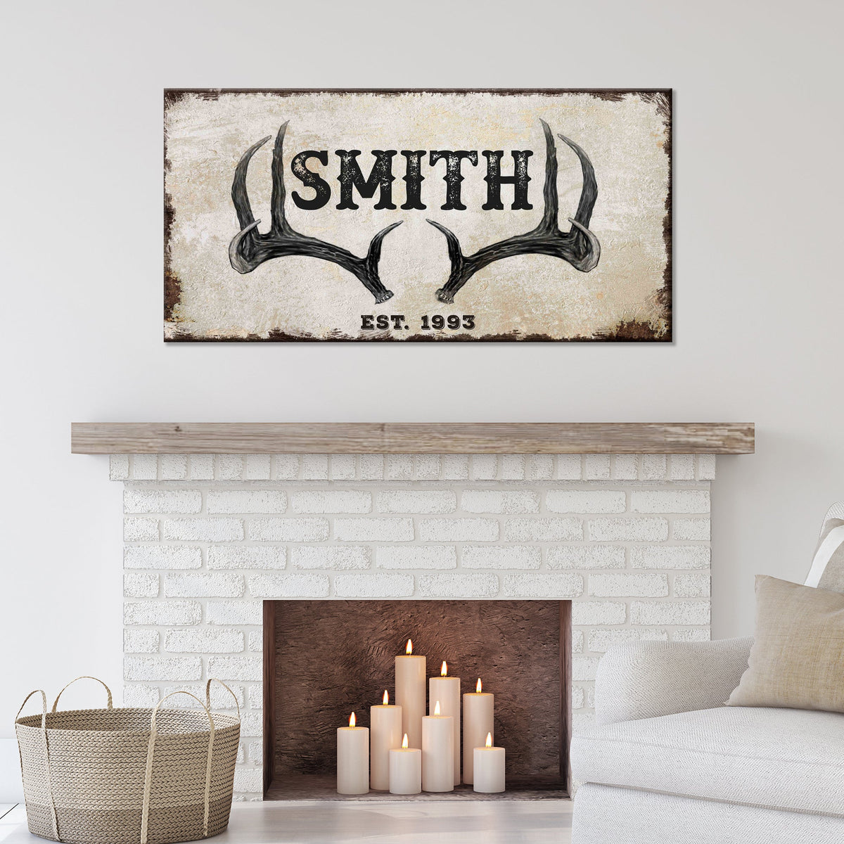 Rustic Family Antler Sign II canvas wall art with black SMITH lettering Tailored Canvases on Tampa Home & Garden Store
