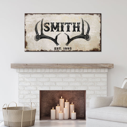 Rustic Family Antler Sign II canvas wall art with black SMITH lettering Tailored Canvases on Tampa Home & Garden Store
