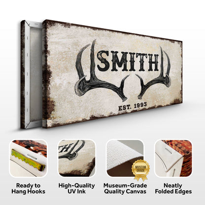 Rustic Family Antler Sign II canvas by Tailored Canvases with distressed texture and antlers on Tampa Home & Garden Store