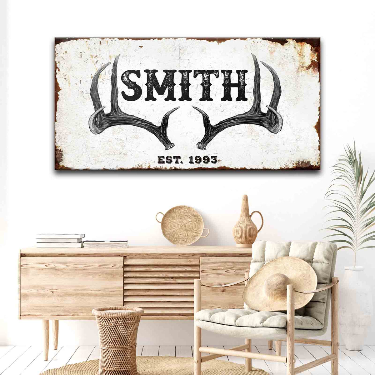 Rustic Family Antler Sign II canvas wall art with black antlers Tailored Canvases on Tampa Home & Garden Store