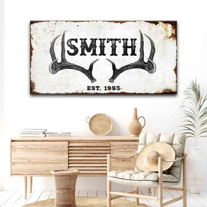 Rustic Family Antler Sign II canvas wall art with black antlers Tailored Canvases on Tampa Home & Garden Store