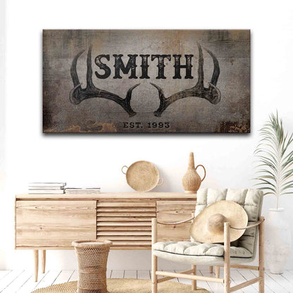 Rustic Family Antler Sign II canvas wall art with weathered wood texture by Tailored Canvases on Tampa Home & Garden Store