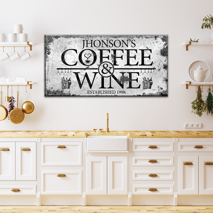 Coffee and Wine Sign canvas by Tailored Canvases, distressed black typography wall art on Tampa Home & Garden Store