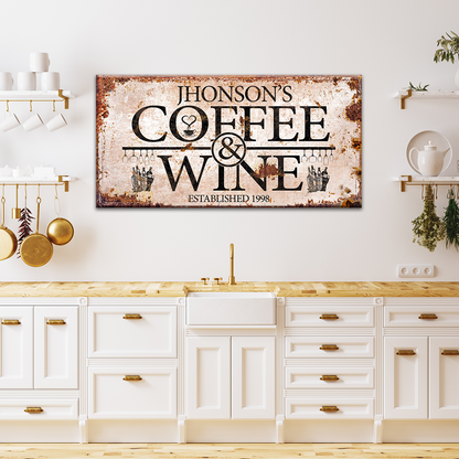 Canvas wall art Coffee and Wine Sign II by Tailored Canvases, rustic beige with black typography on Tampa Home & Garden Store