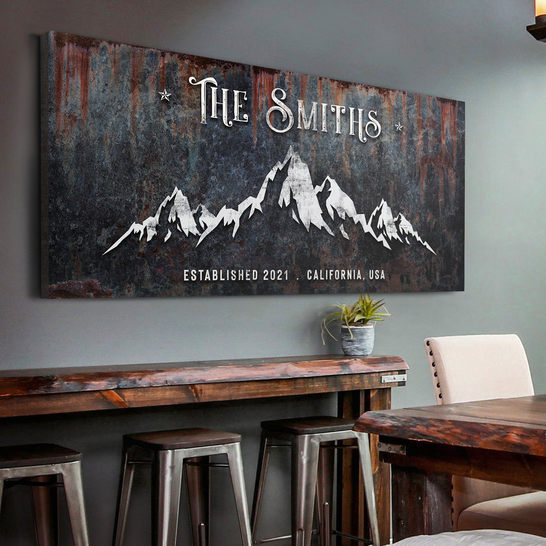 Family Mountain Home Sign III canvas wall art with mountain silhouette and textured backdrop on Tampa Home & Garden Store
