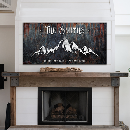 Family Mountain Home Sign III canvas wall art with mountain silhouette on rust backdrop on Tampa Home & Garden Store