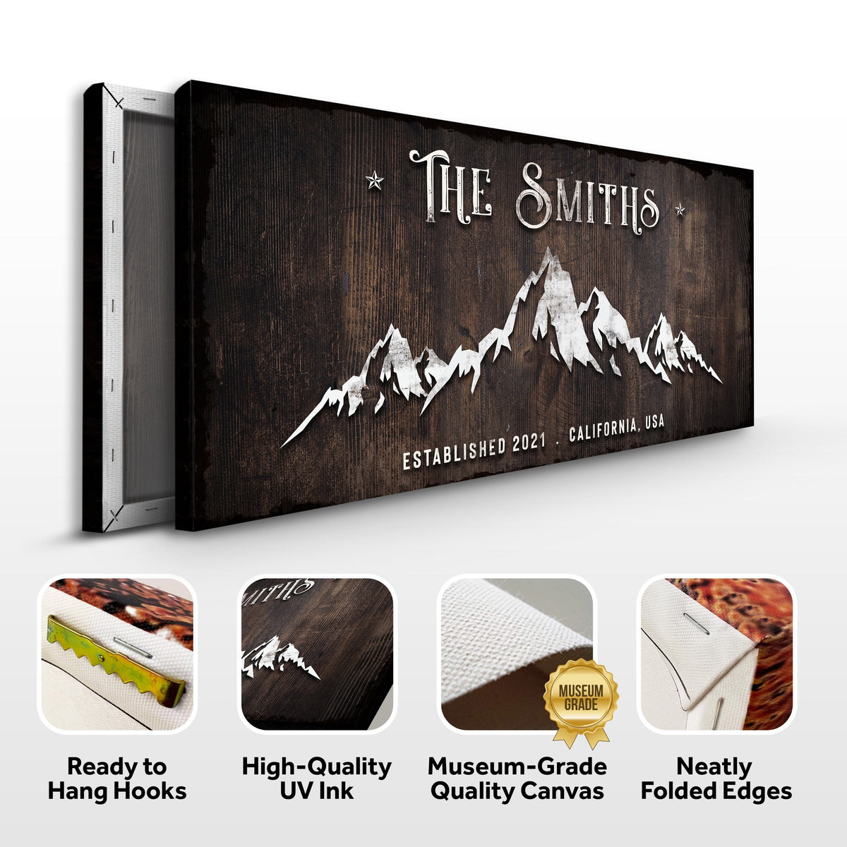 Family Mountain Home Sign canvas by Tailored Canvases; rustic wood with mountain silhouette on Tampa Home & Garden Store