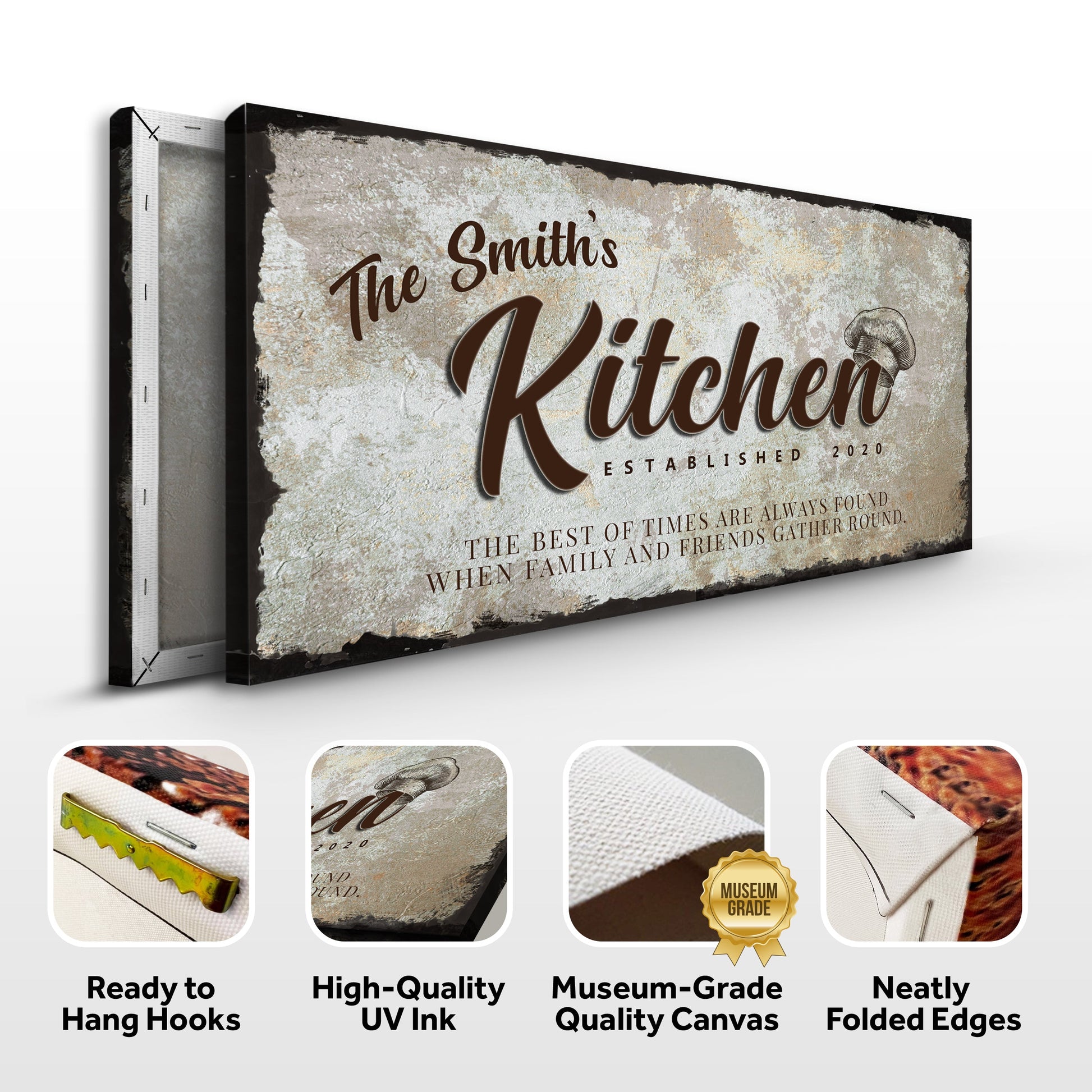 Family Kitchen Sign III canvas by Tailored Canvases with rustic texture and Kitchen script on Tampa Home & Garden Store