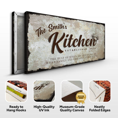 Family Kitchen Sign III canvas by Tailored Canvases with rustic texture and Kitchen script on Tampa Home & Garden Store