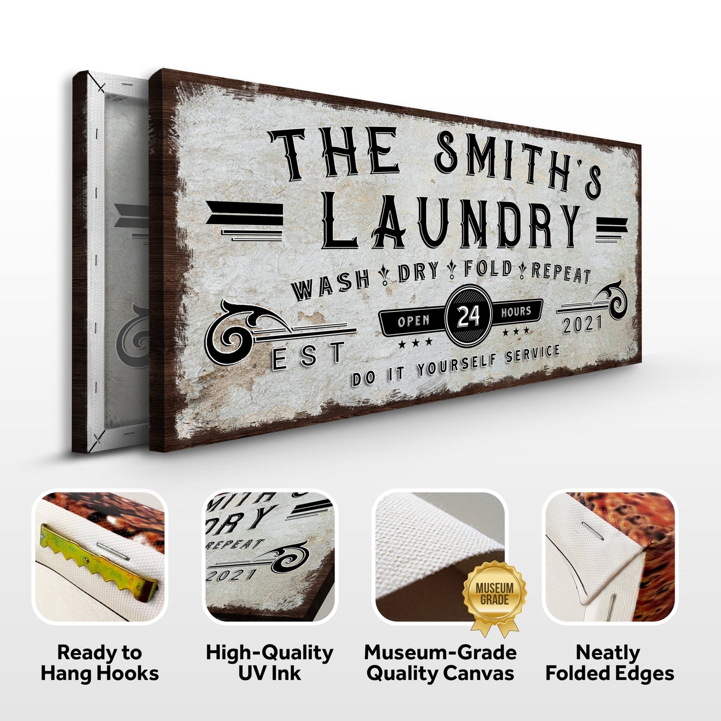 Personalized Laundry Room Sign canvas Tailored Canvases rustic distressed wood frame on Tampa Home & Garden Store