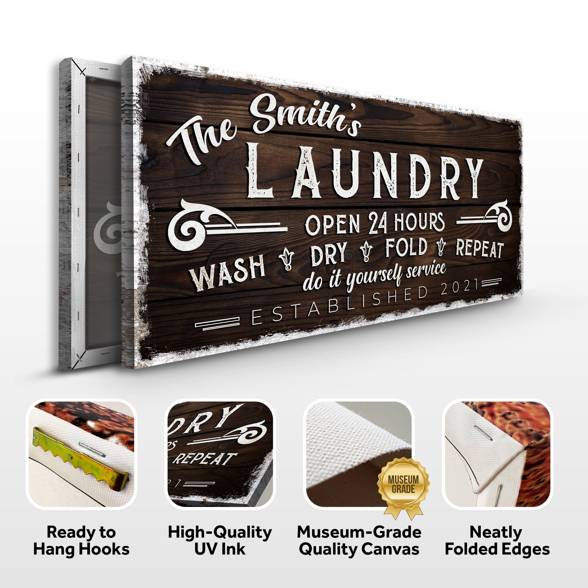 Personalized Laundry Room Sign III canvas with wood grain Tailored Canvases on Tampa Home & Garden Store
