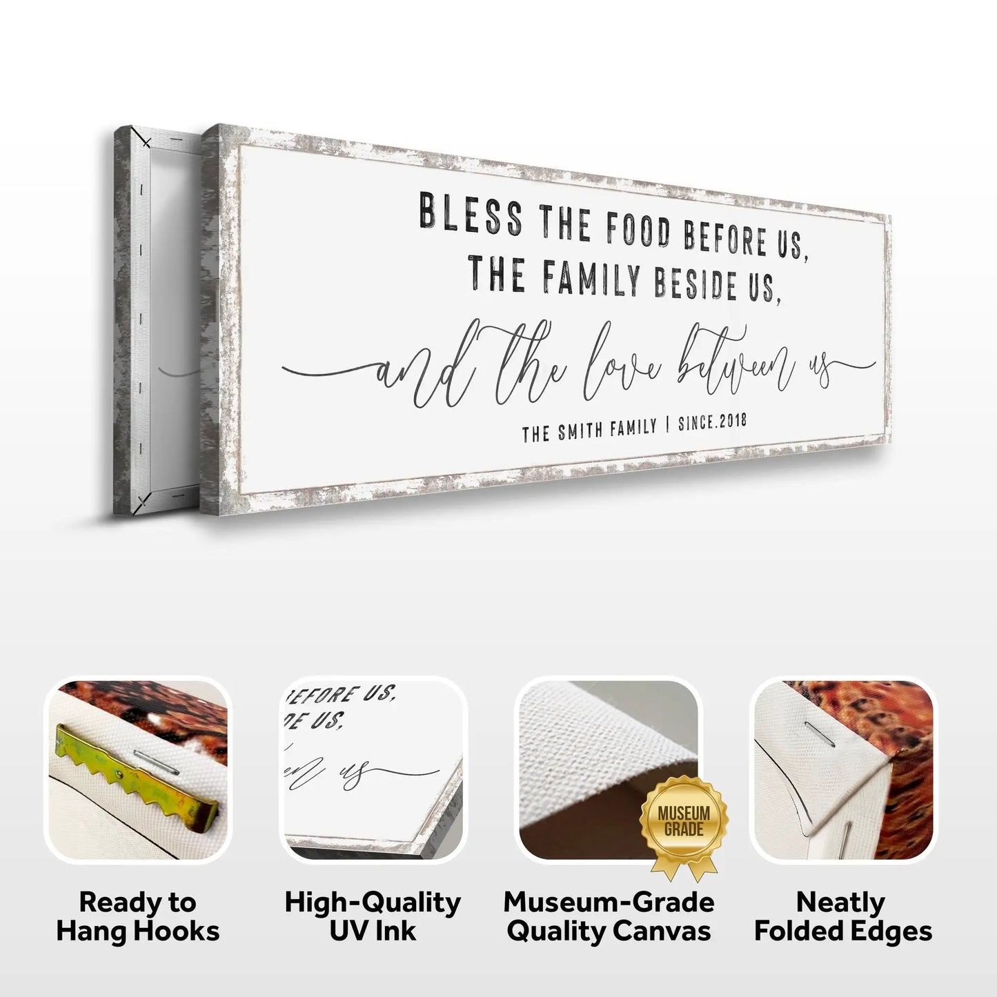 Family Sign XV canvas by Tailored Canvases with a rustic distressed frame and uppercase text on Tampa Home & Garden Store