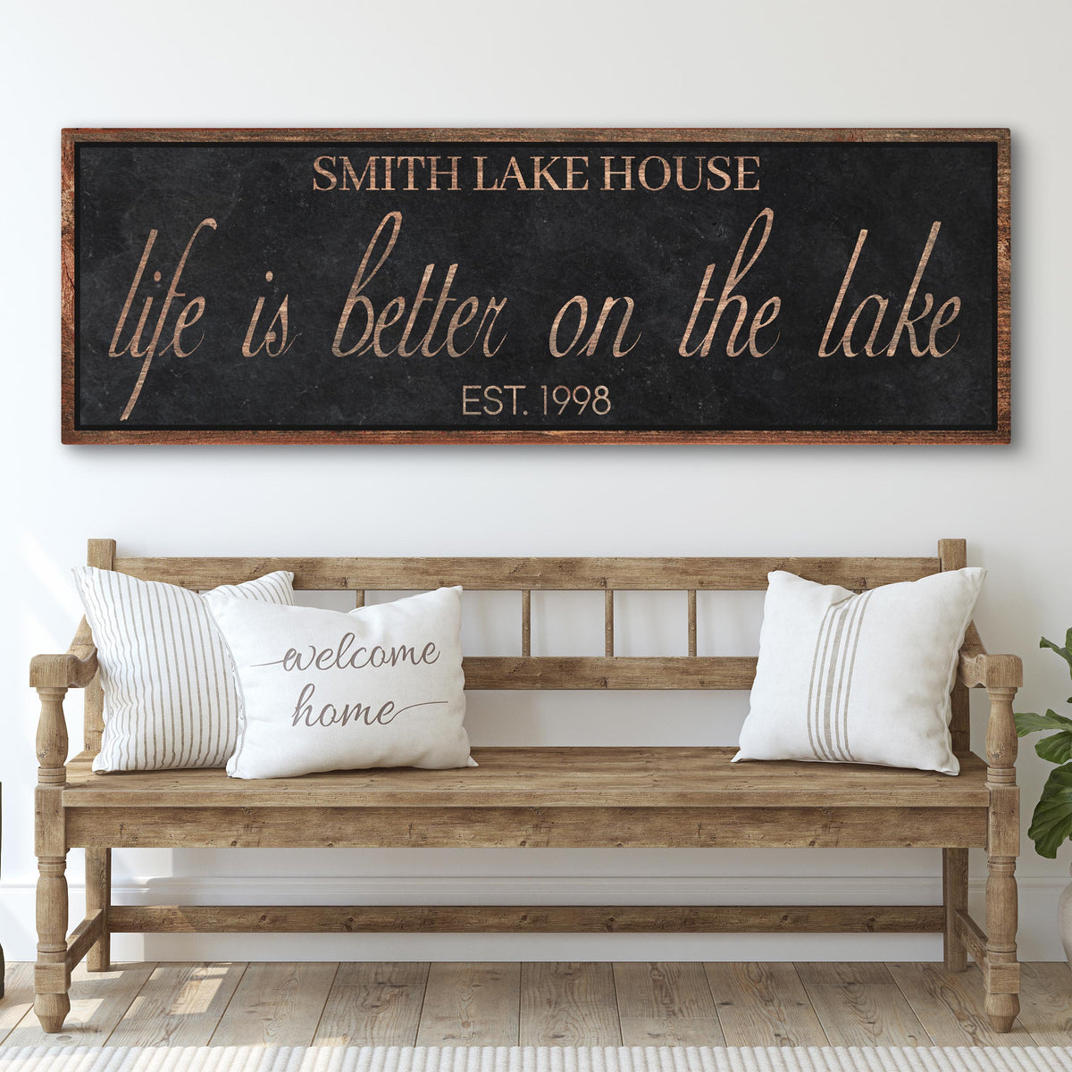 Life Is Better On The Lake Sign canvas with chalkboard center and frame by Tailored Canvases on Tampa Home & Garden Store