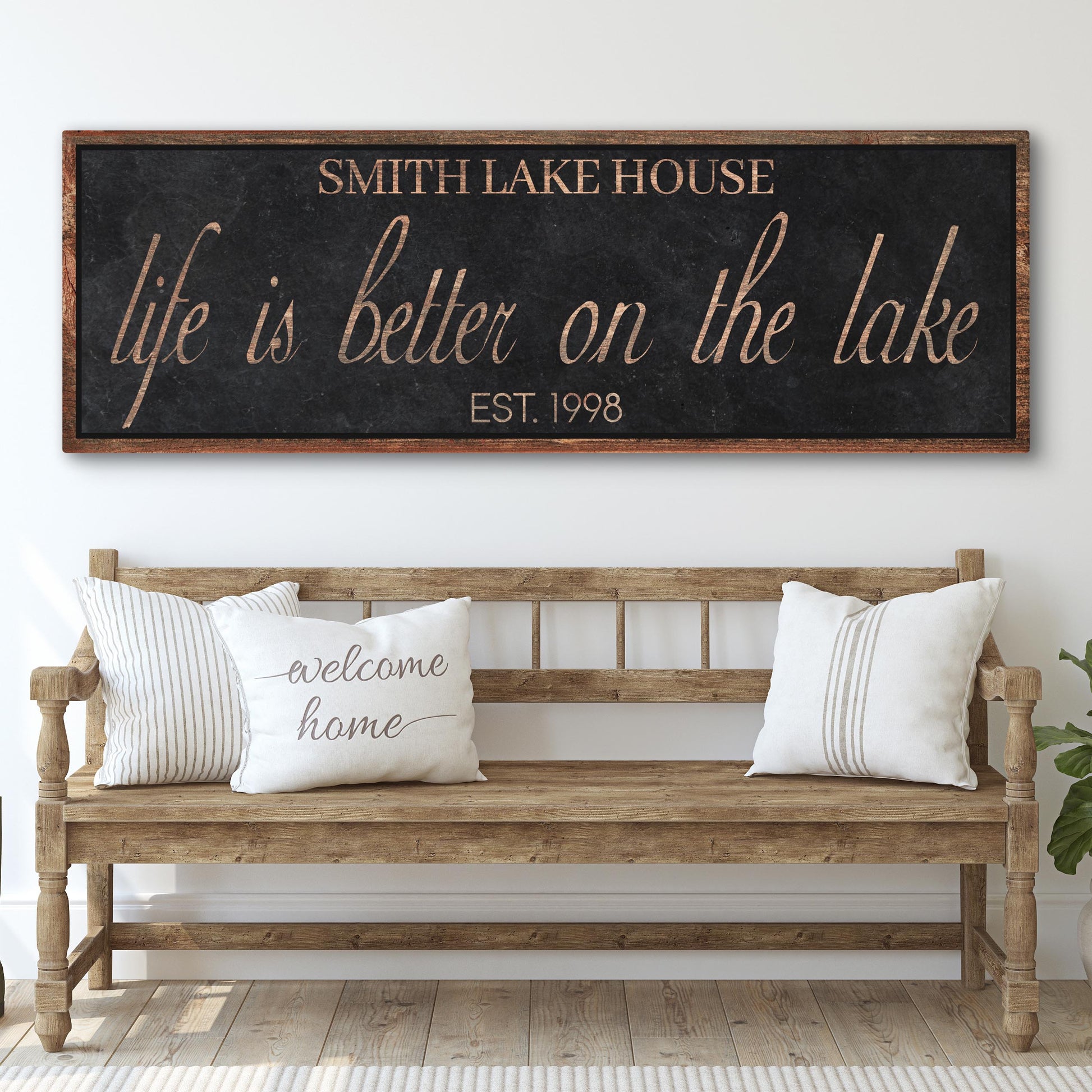 Life Is Better On The Lake Sign canvas with chalkboard center and frame by Tailored Canvases on Tampa Home & Garden Store