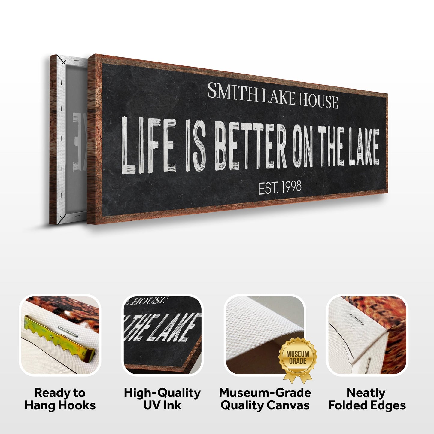 Canvas sign Life Is Better On The Lake Sign III with chalkboard surface and wood frame on Tampa Home & Garden Store