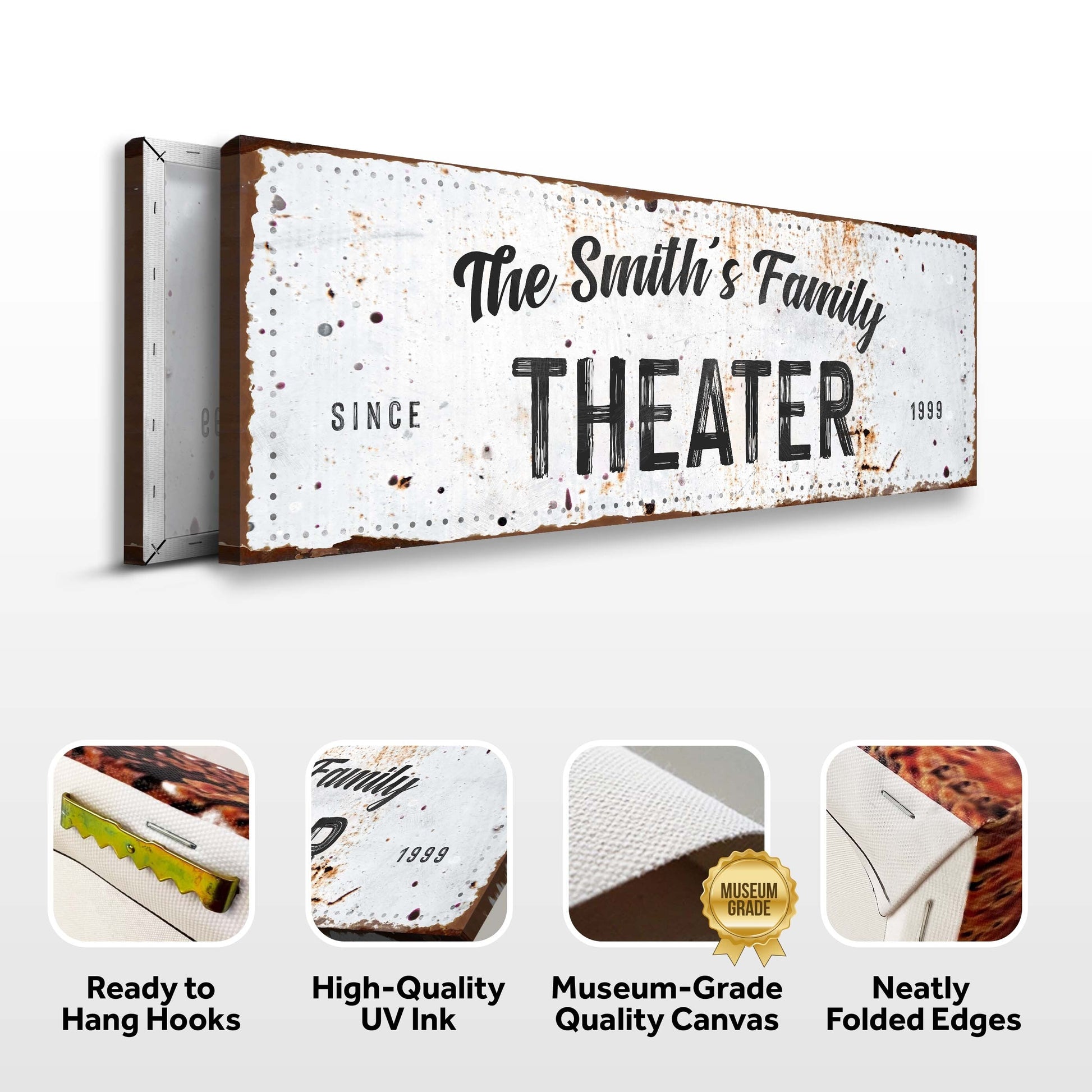 Family Theater Sign canvas by Tailored Canvases with rustic edge and bold Theater letters on Tampa Home & Garden Store