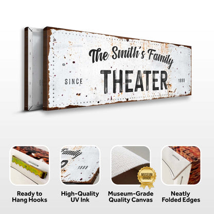 Family Theater Sign canvas by Tailored Canvases with rustic edge and bold Theater letters on Tampa Home & Garden Store