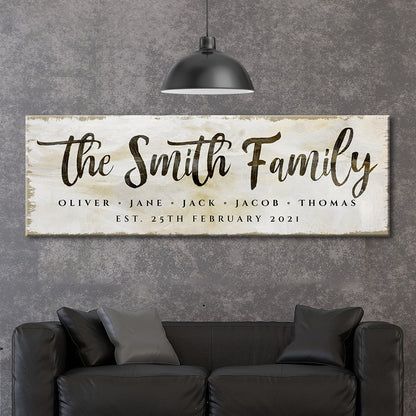 Family Sign II canvas wall art with cream finish and The Smith Family script Tailored Canvases on Tampa Home & Garden Store