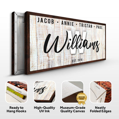 Family Wood Sign III canvas with rustic planks and family names by Tailored Canvases on Tampa Home & Garden Store