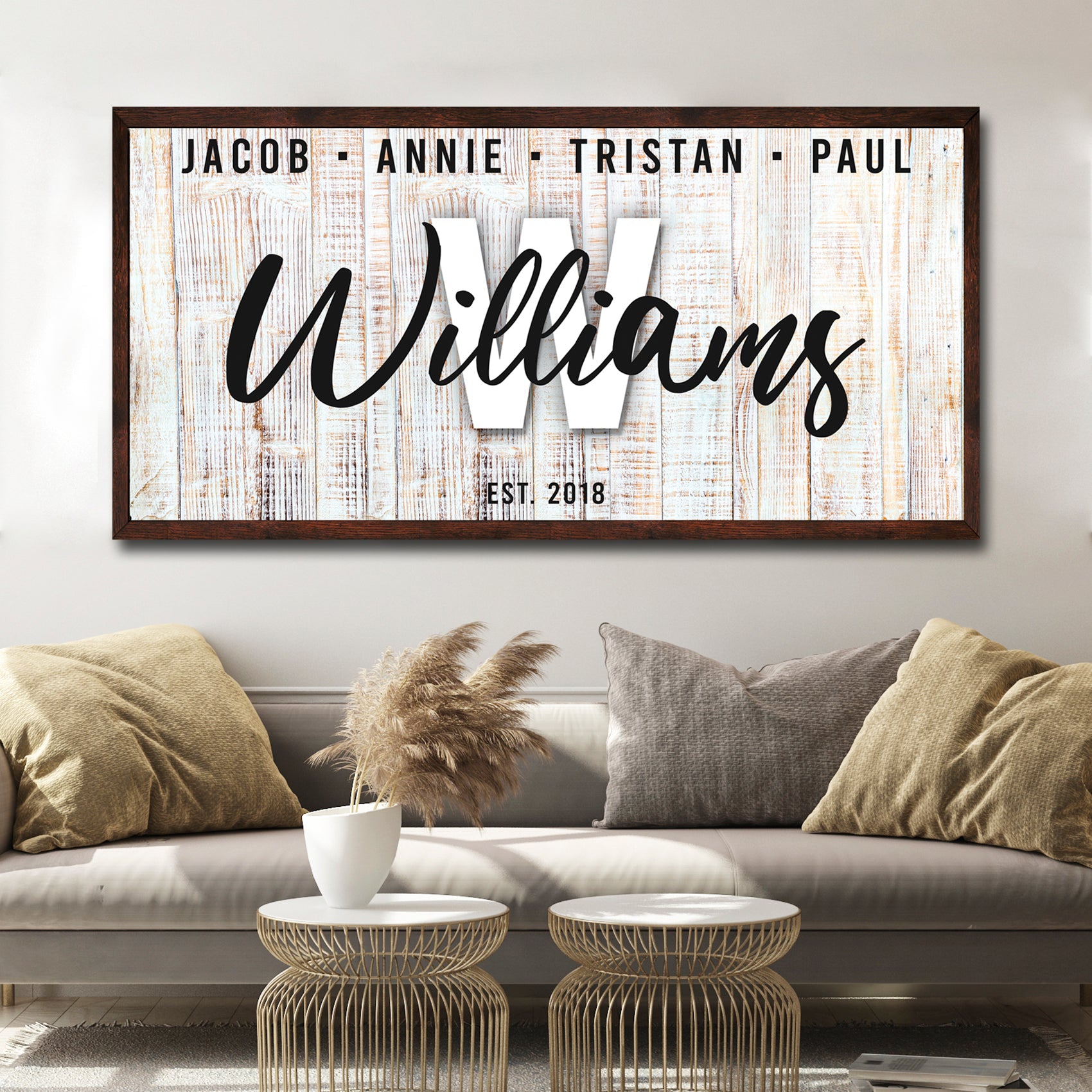 Canvas wall art Family Wood Sign III Tailored Canvases, whitewashed wood with Williams script on Tampa Home & Garden Store