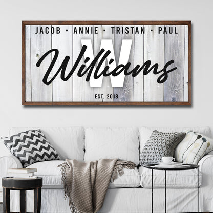 Family Wood Sign canvas with whitewashed planks and Williams script by Tailored Canvases on Tampa Home & Garden Store