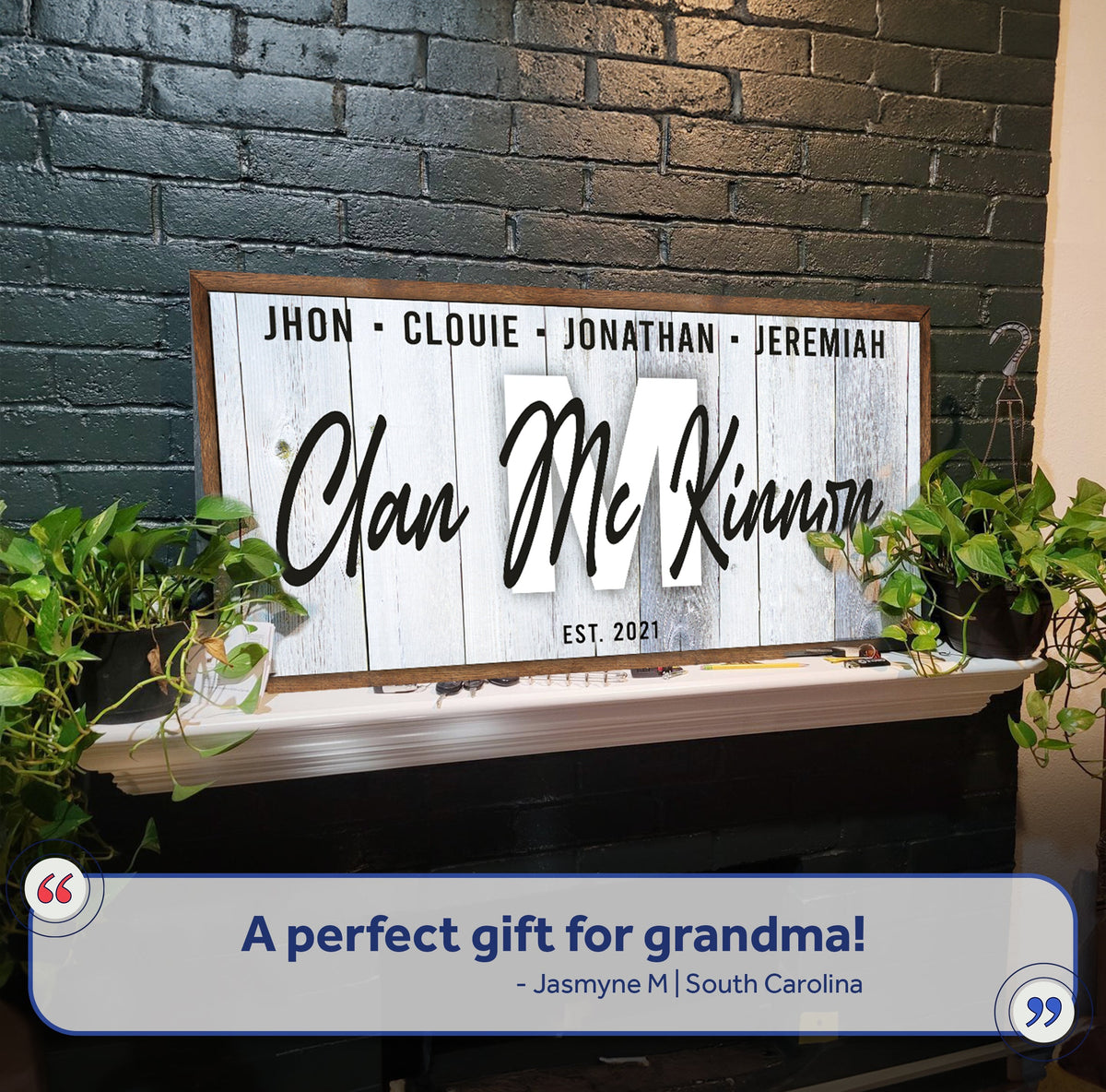 Family Wood Sign canvas panel with whitewashed wood and bold black Our Family script on Tampa Home & Garden Store