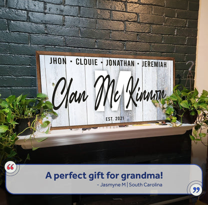 Family Wood Sign canvas panel with whitewashed wood and bold black Our Family script on Tampa Home & Garden Store