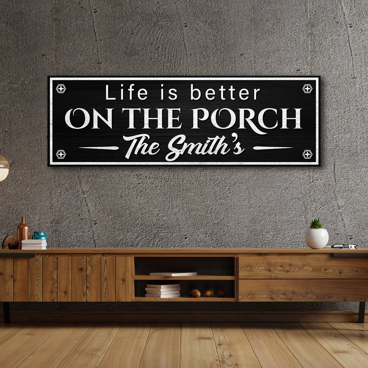 Family Name Porch Sign black board with white border Life is better ON THE PORCH The Smith's on Tampa Home & Garden Store