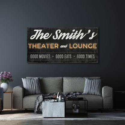 Family Theater and Lounge Sign III canvas by Tailored Canvases with retro marquee on Tampa Home & Garden Store