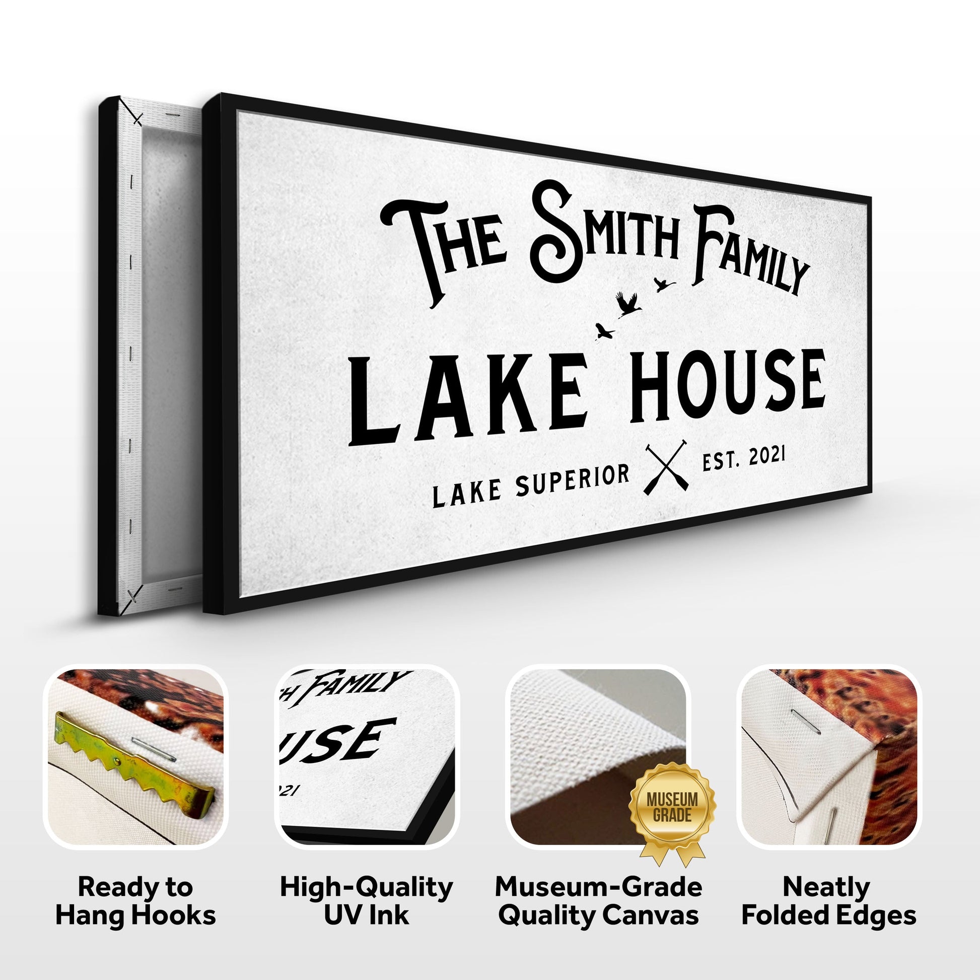 Rustic Family Lake House Sign canvas by Tailored Canvases with black frame on Tampa Home & Garden Store