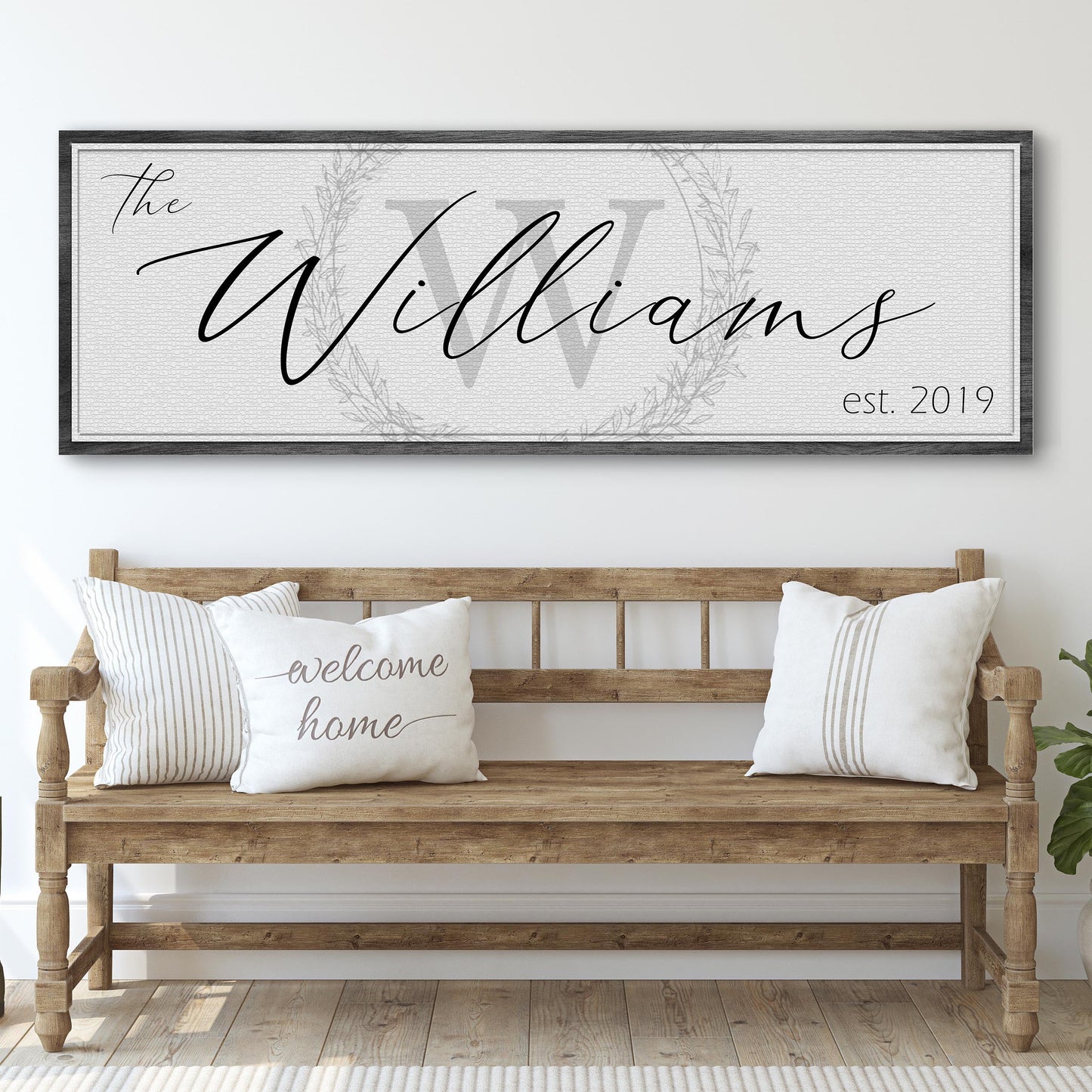 Family Sign XVII canvas art by Tailored Canvases, cream textured backdrop, black script on Tampa Home & Garden Store