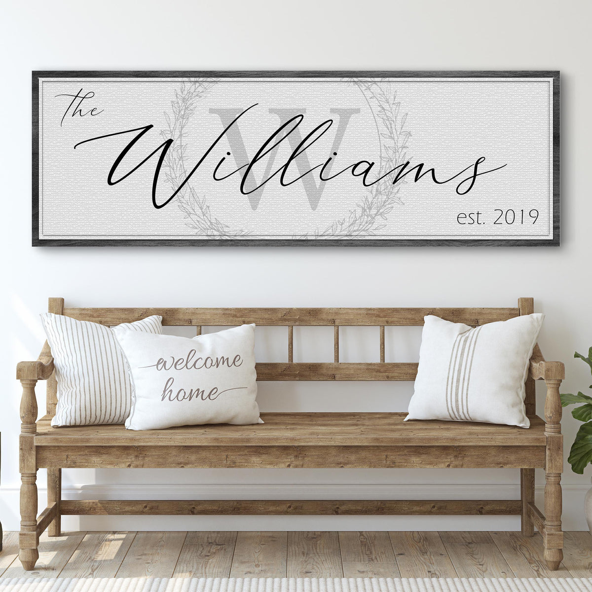 Family Sign XVII canvas art by Tailored Canvases, cream textured backdrop, black script on Tampa Home & Garden Store
