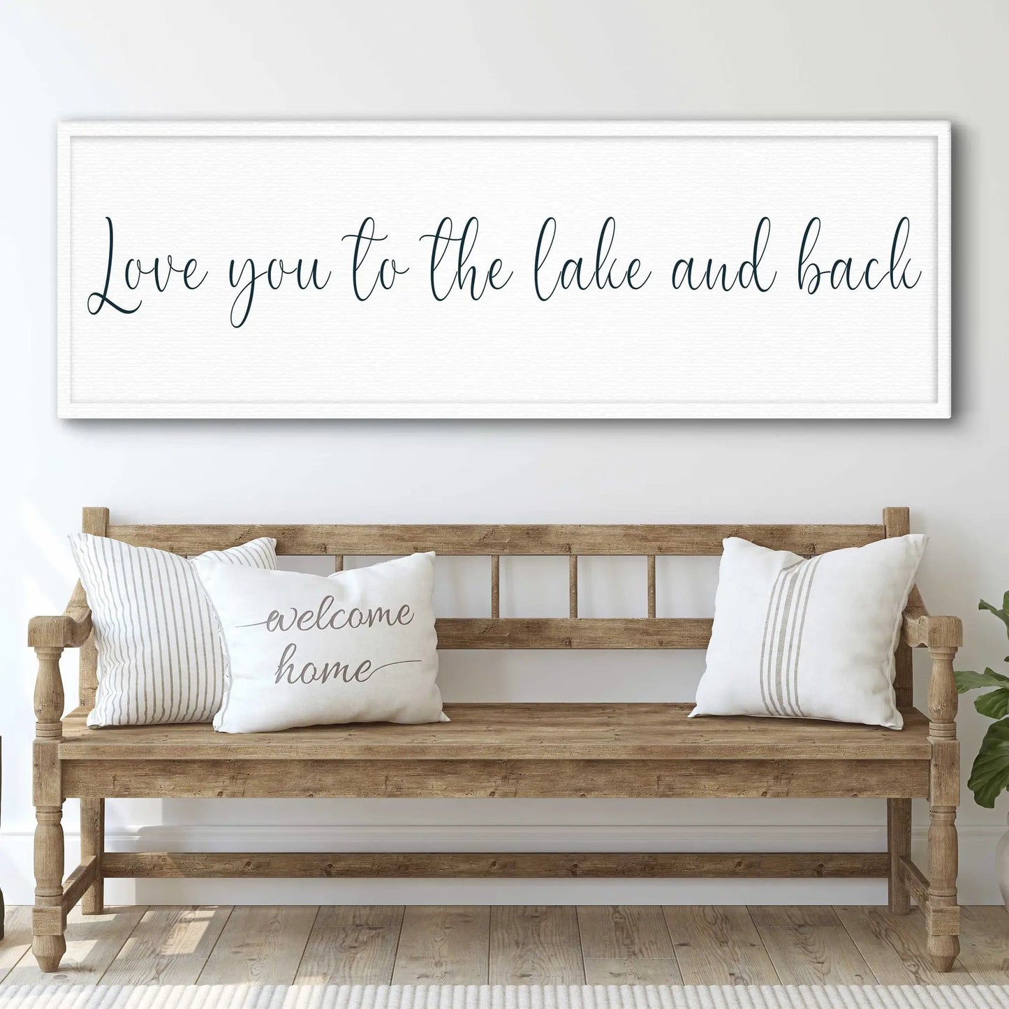 Love You To The Lake And Back Sign II canvas by Tailored Canvases; white frame black script on Tampa Home & Garden Store