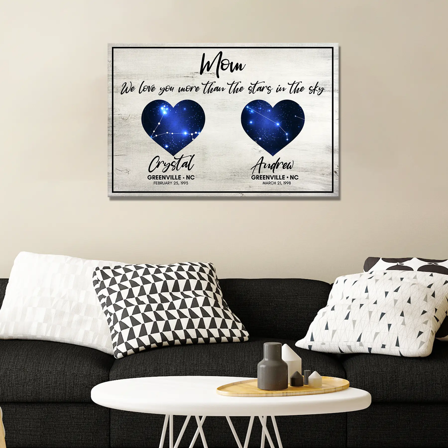 Canvas sign We Love You More Than The Stars In The Sky Sign with two blue starry hearts on Tampa Home & Garden Store