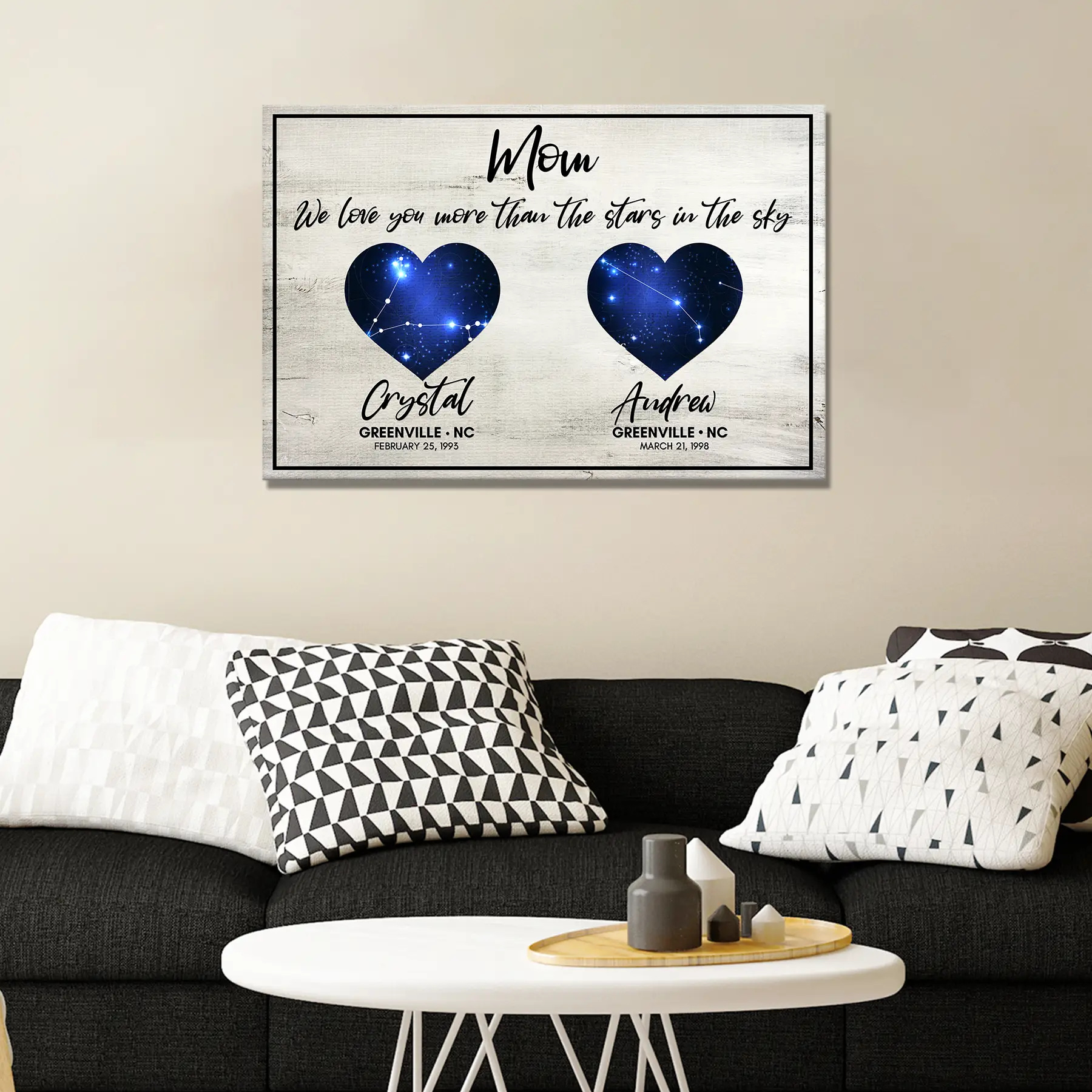 Canvas sign We Love You More Than The Stars In The Sky Sign with two blue starry hearts on Tampa Home & Garden Store
