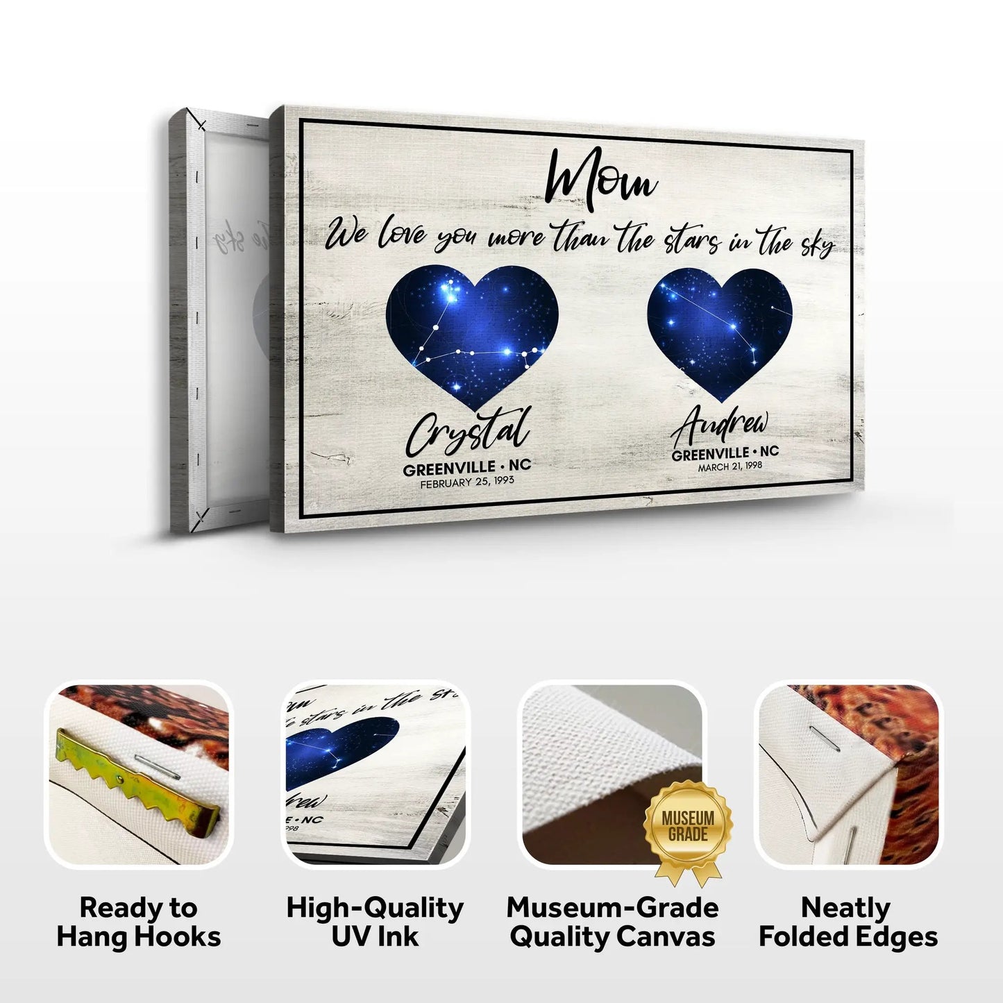Canvas sign We Love You More Than The Stars In The Sky with two blue starry hearts on wood on Tampa Home & Garden Store