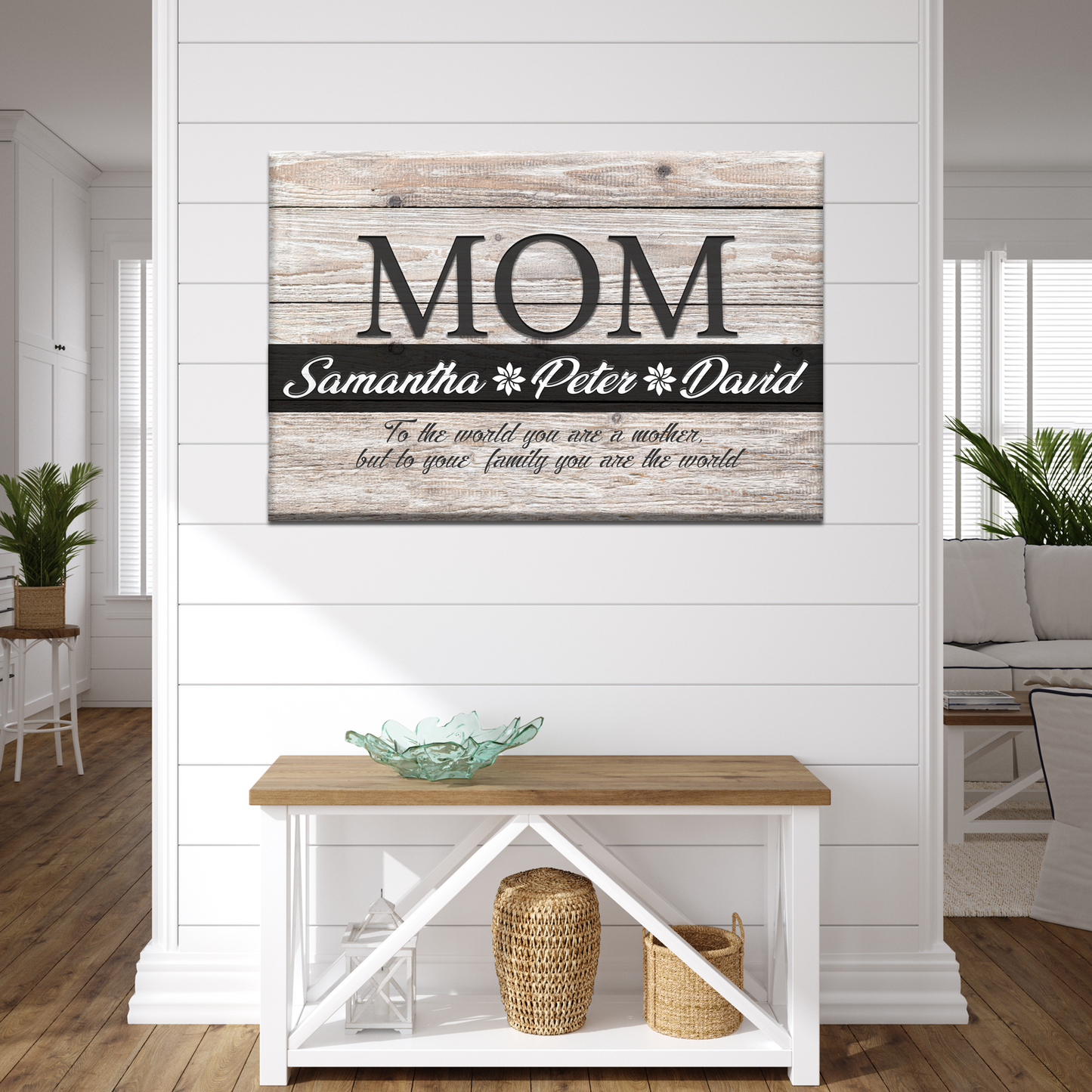 You Are the World Mom Sign canvas wall art weathered wood large MOM band Samantha Peter David on Tampa Home & Garden Store