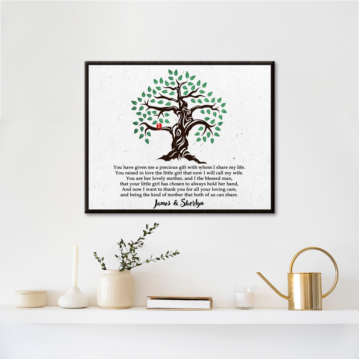 Thank You Mother-in-Law Sign canvas by Tailored Canvases with brown tree and green leaves on Tampa Home & Garden Store