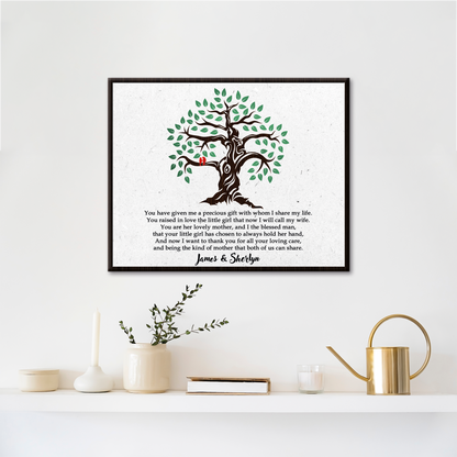Thank You Mother-in-Law Sign canvas by Tailored Canvases with brown tree and green leaves on Tampa Home & Garden Store