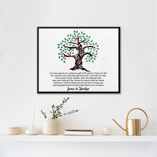 Thank You Mother-in-Law Sign canvas by Tailored Canvases with brown tree and green leaves on Tampa Home & Garden Store