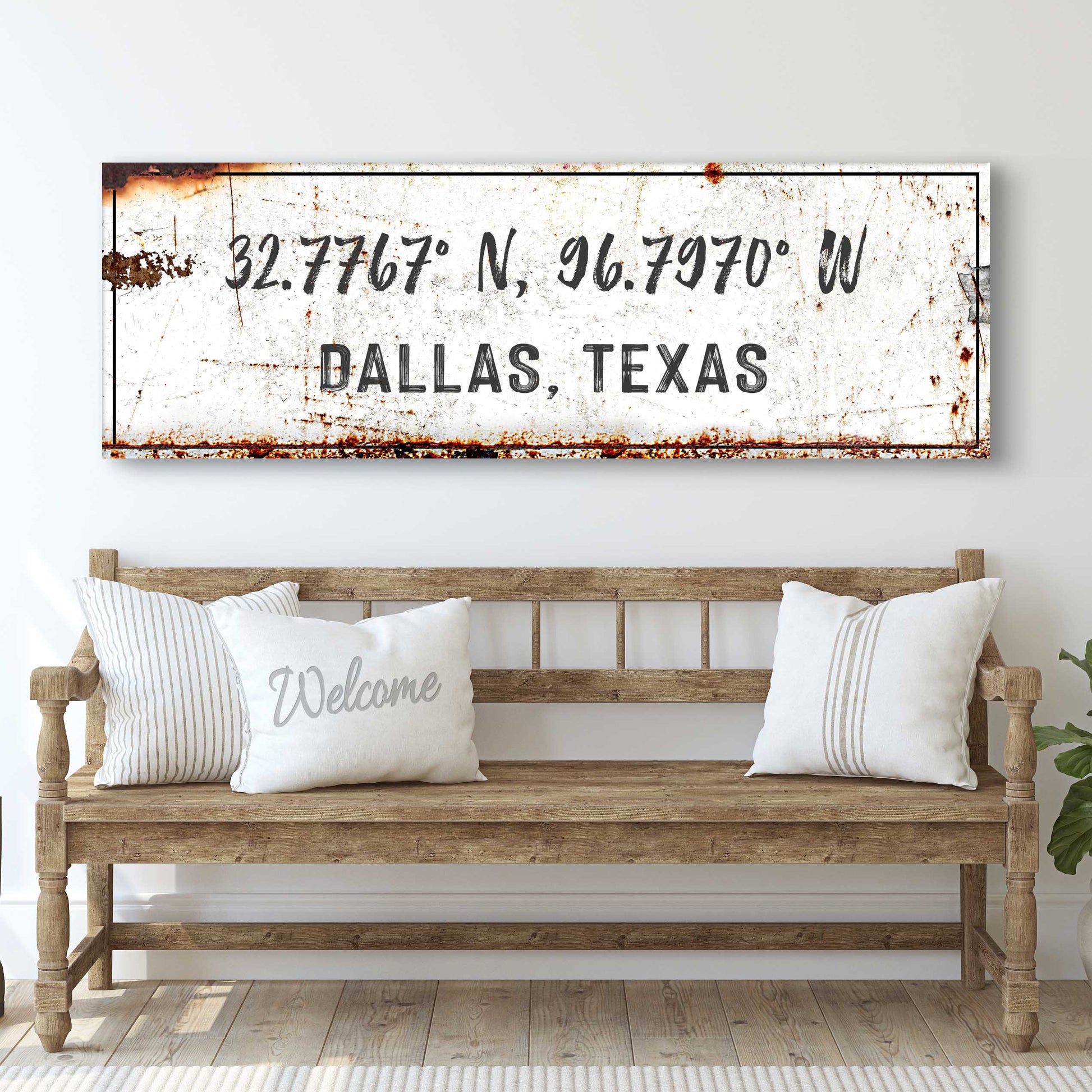 Home Coordinates Rustic Sign canvas wall art coordinates Dallas, Texas on Tampa Home & Garden Store
