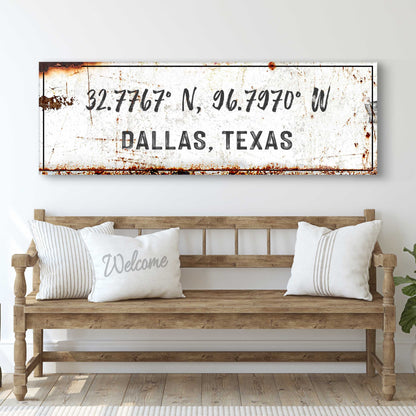 Home Coordinates Rustic Sign canvas wall art coordinates Dallas, Texas on Tampa Home & Garden Store