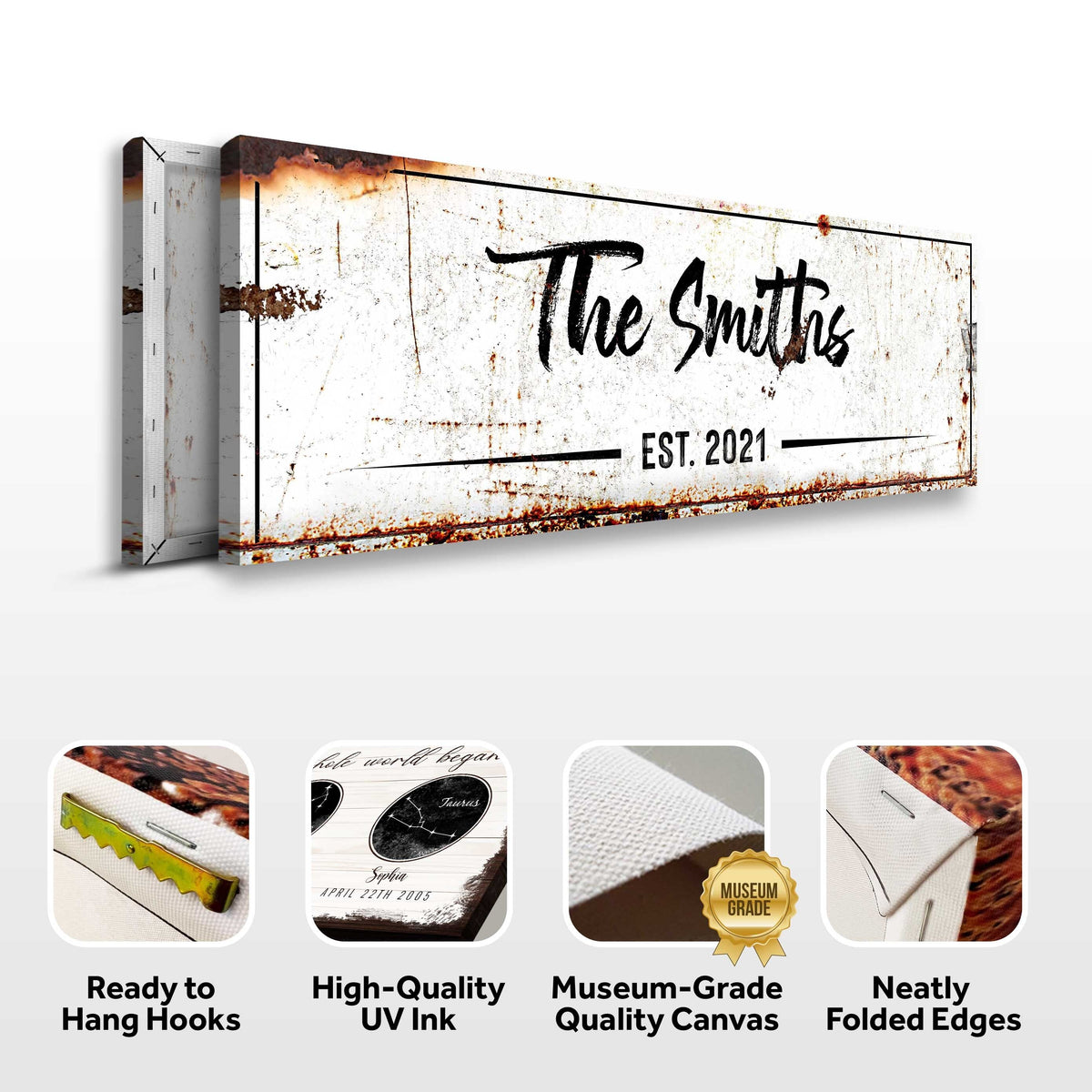Family Rustic Sign crafting canvas by Tailored Canvases, distressed white rust finish on Tampa Home & Garden Store