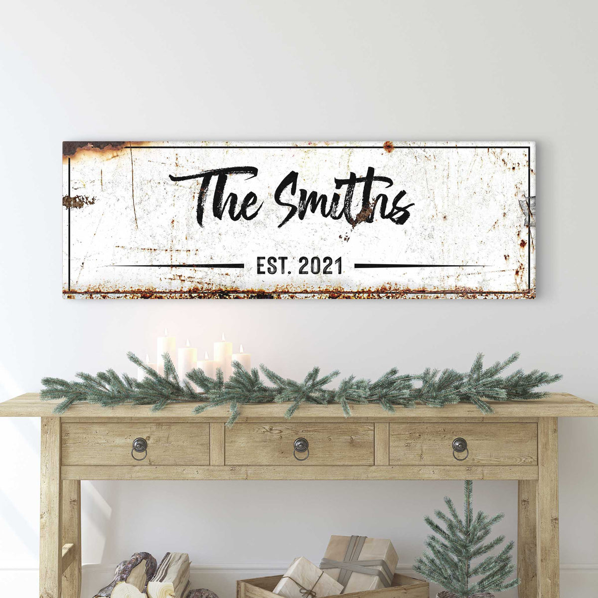 Family Rustic Sign canvas by Tailored Canvases; distressed white with script The Smiths on Tampa Home & Garden Store