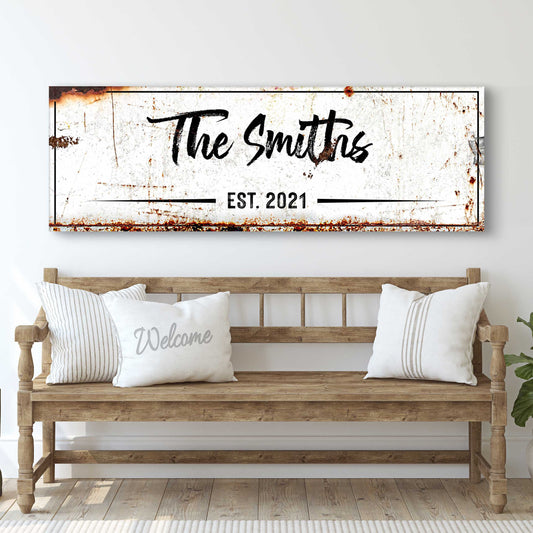 Canvas family rustic sign by Tailored Canvases with black The Smiths EST 2021 on Tampa Home & Garden Store