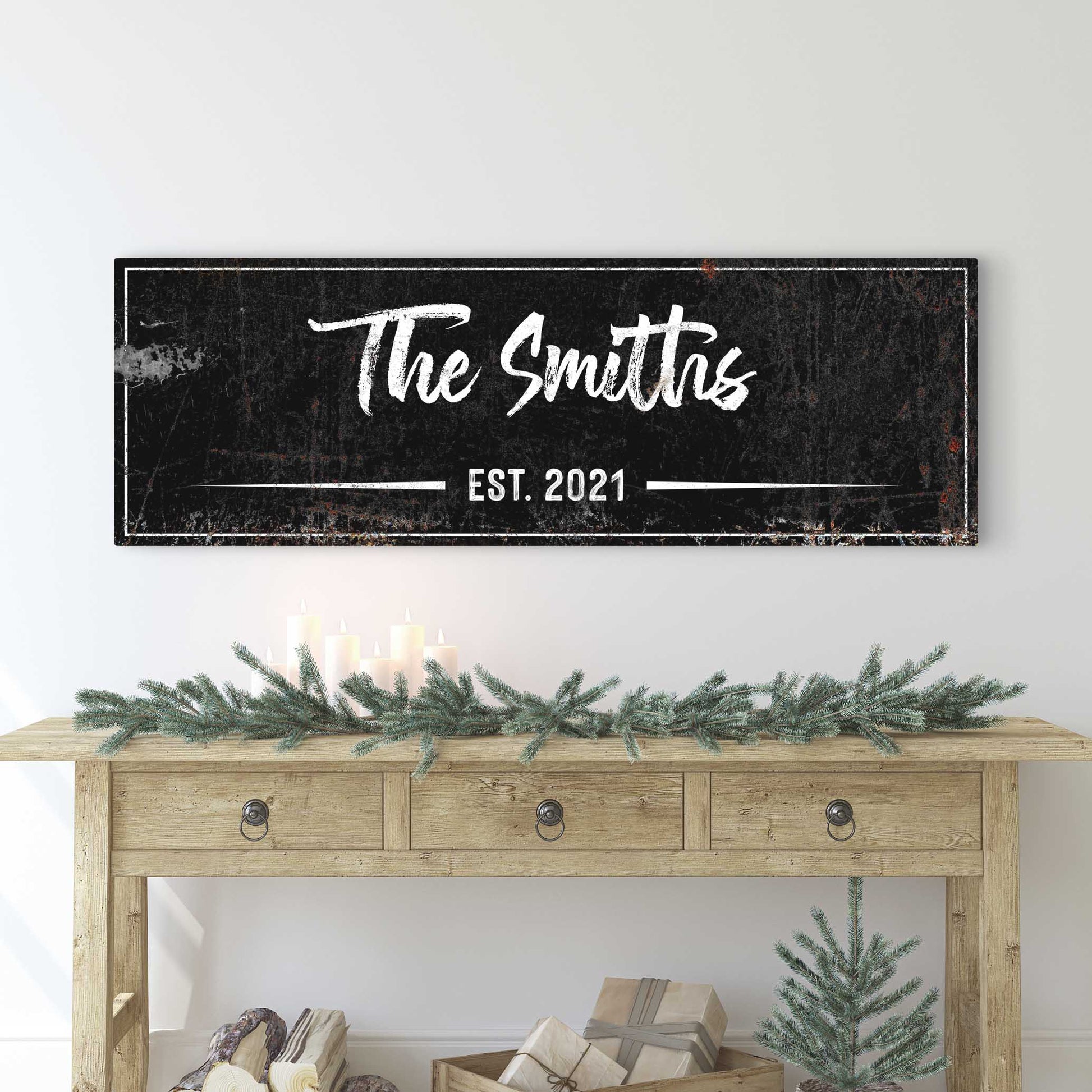 Family Rustic Sign II canvas by Tailored Canvases with distressed black and white script on Tampa Home & Garden Store