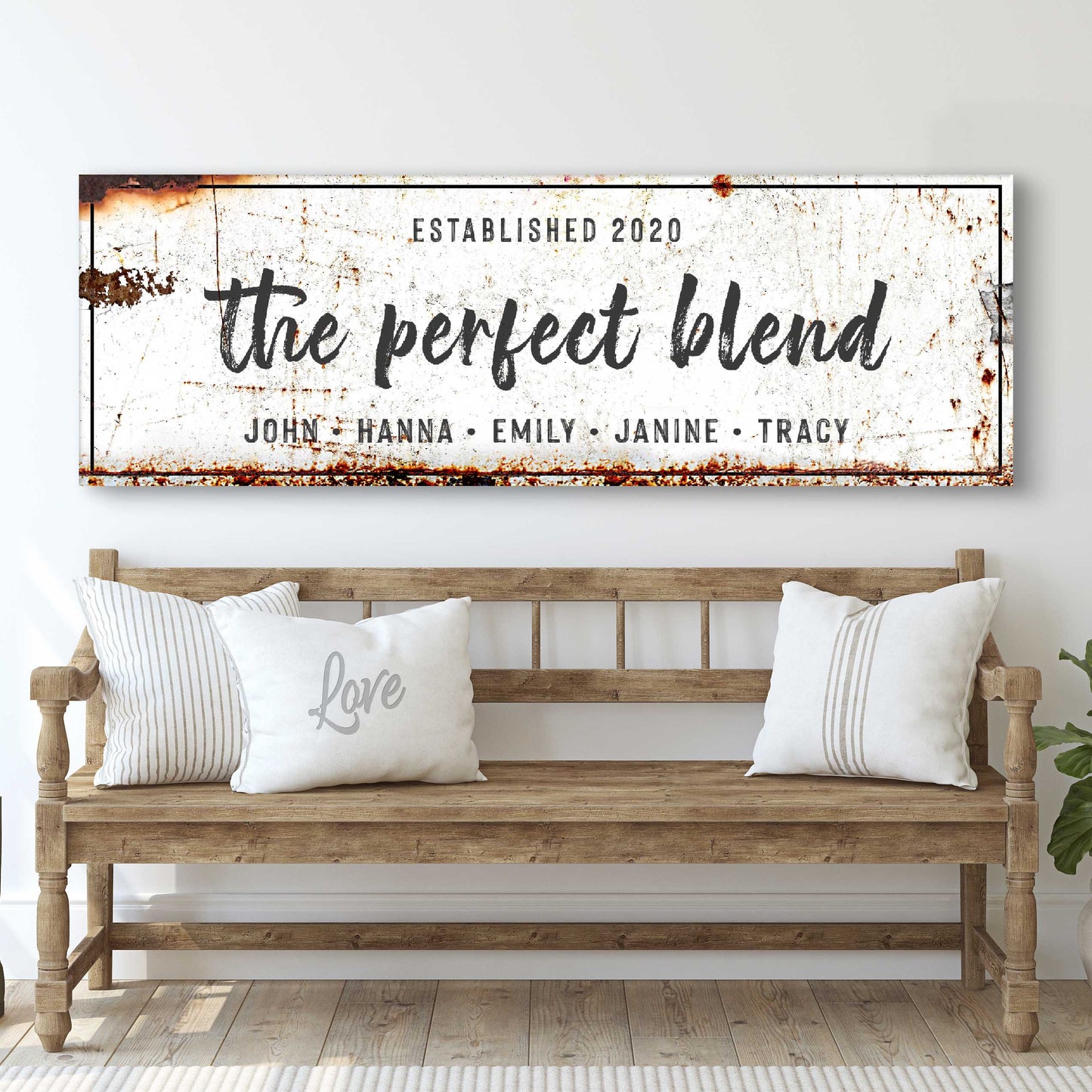 The Perfect Blend Sign canvas wall art with distressed white backdrop Tailored Canvases on Tampa Home & Garden Store