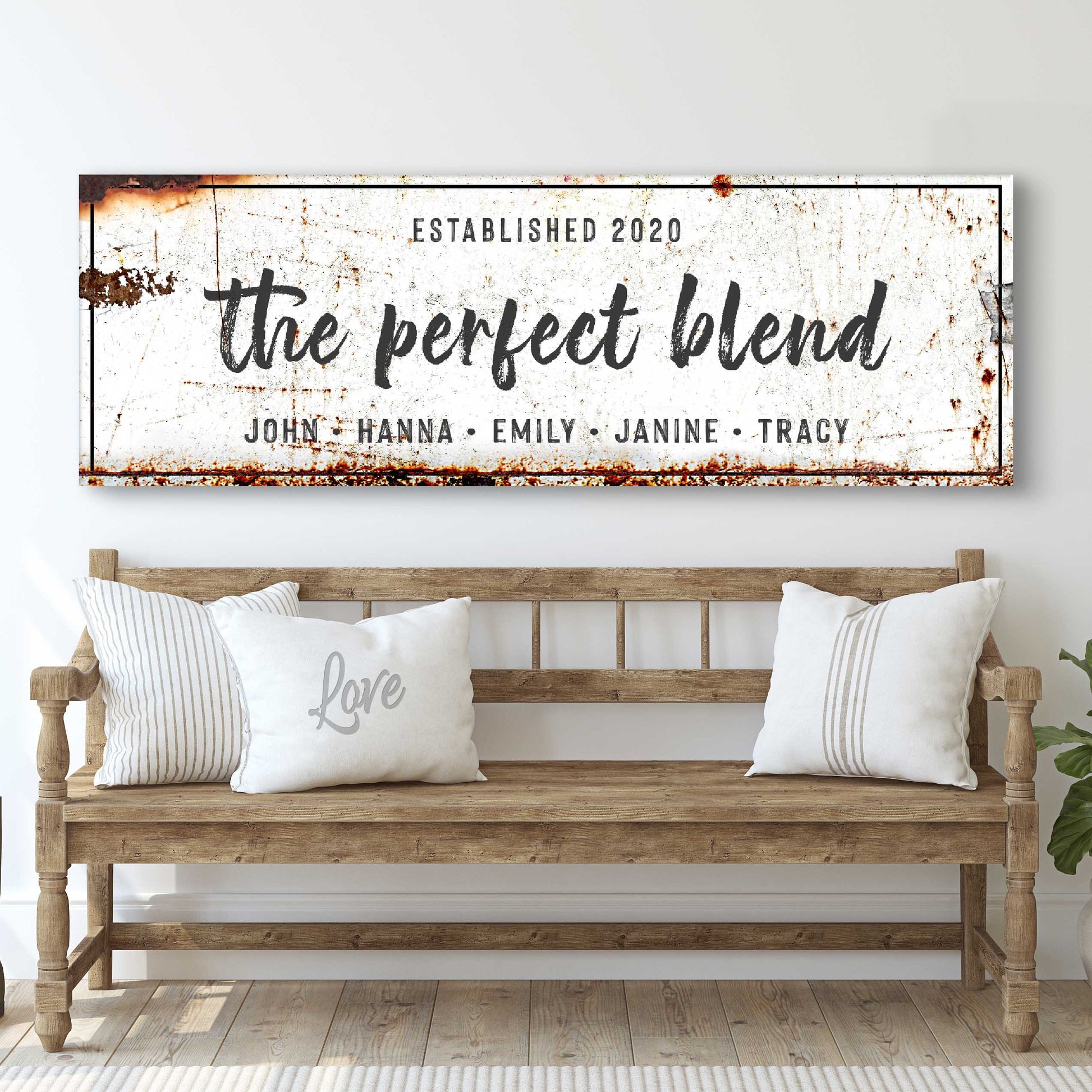 The Perfect Blend Sign canvas wall art with distressed white backdrop Tailored Canvases on Tampa Home & Garden Store