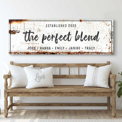 The Perfect Blend Sign canvas wall art with distressed white backdrop Tailored Canvases on Tampa Home & Garden Store